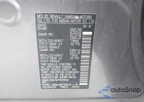 2020 Nissan Rogue Sv Intelligent Awd z USA, uszkodzony, nr VIN KNMAT2MV5LP505962